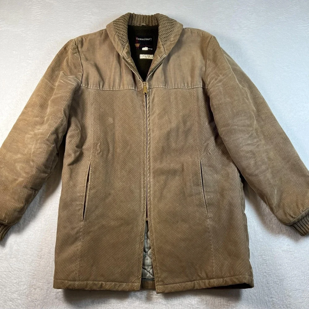 Vintage Towncraft Coat Mens Medium Small Brown Corduroy Quilted Lined‎ Zip Warm